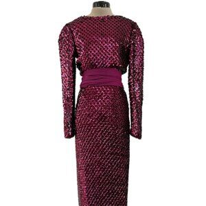 1960s Unlabeled Burgundy Pink Fully Sequined Backless Dress Size XS-S